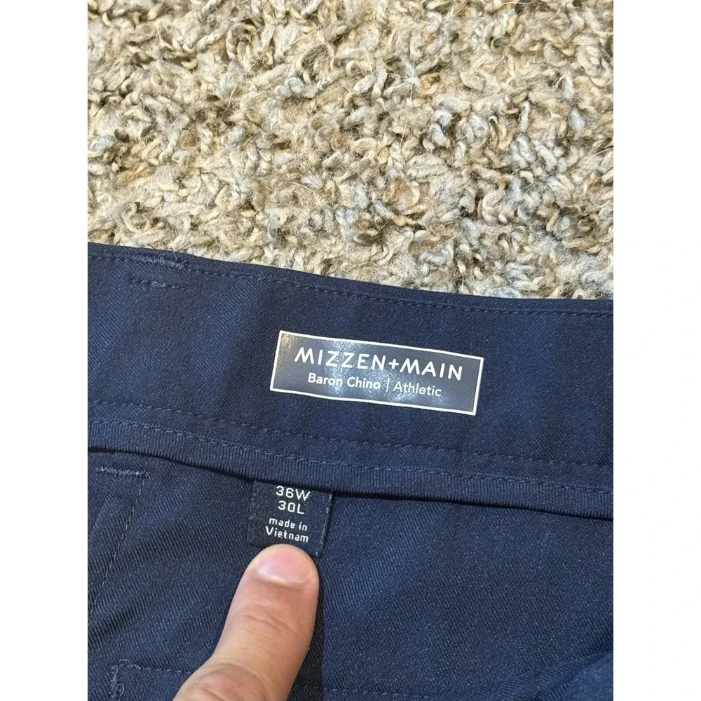 Mizzen+Main Baron Chino Trim Flat Front Pants Navy Blue Men's Size 36x30